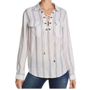Rails linen flamenco stripe lace front tops size xs white with blue